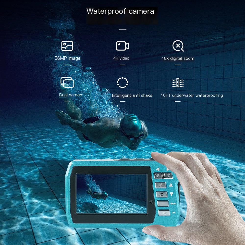 Gridlio 4K Underwater Camera — 56MP, Waterproof to 10M, Dual Screens & 3Hr Battery
