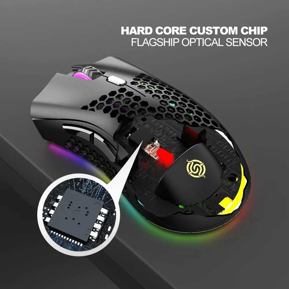 Gridlio BM600 Wireless RGB Gaming Mouse — Honeycomb Design, Rechargeable, 2.4G