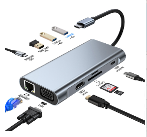 Gridlio 11-in-1 USB-C Docking Station — Dual HDMI, 10Gbps, 100W PD, Ethernet