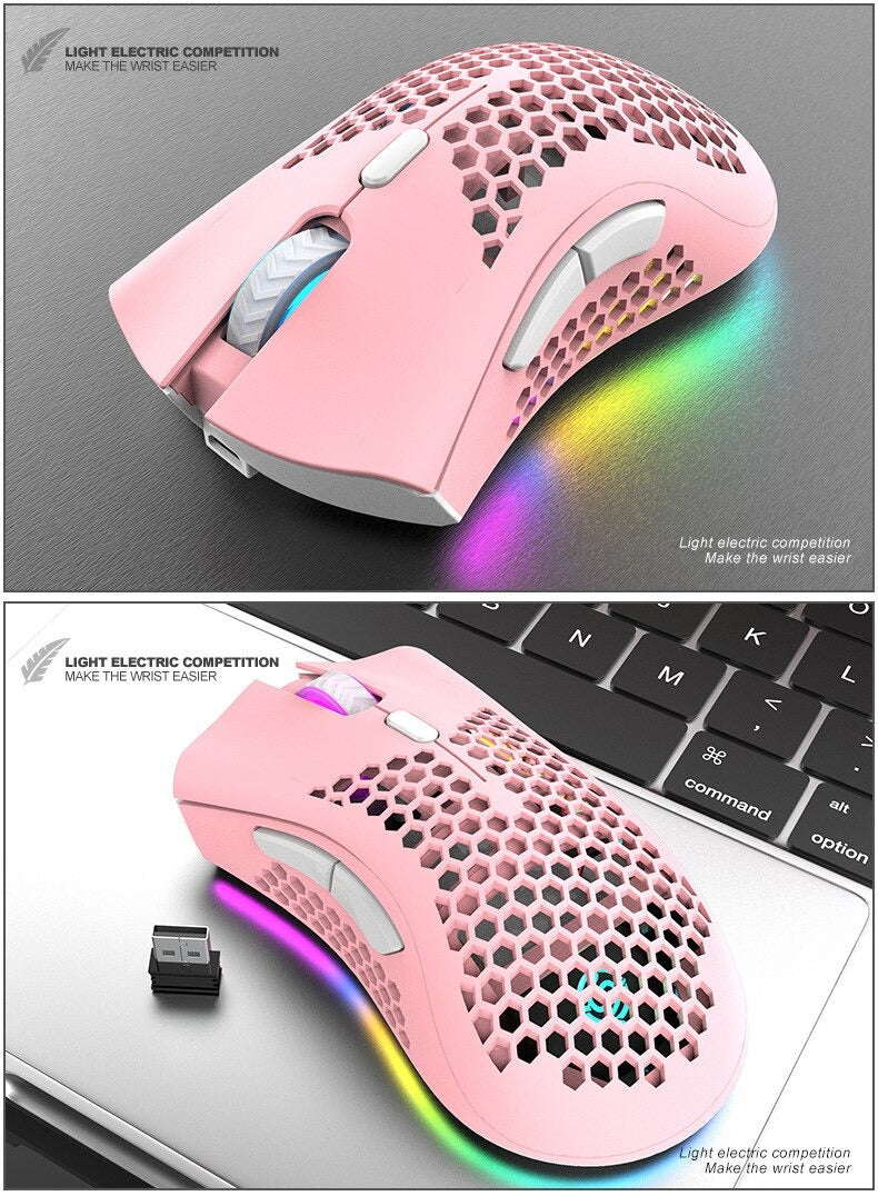 Gridlio BM600 Wireless RGB Gaming Mouse — Honeycomb Design, Rechargeable, 2.4G