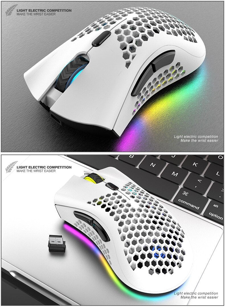 Gridlio BM600 Wireless RGB Gaming Mouse — Honeycomb Design, Rechargeable, 2.4G