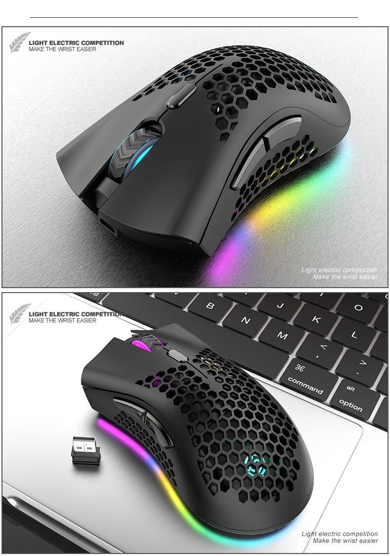 Gridlio BM600 Wireless RGB Gaming Mouse — Honeycomb Design, Rechargeable, 2.4G